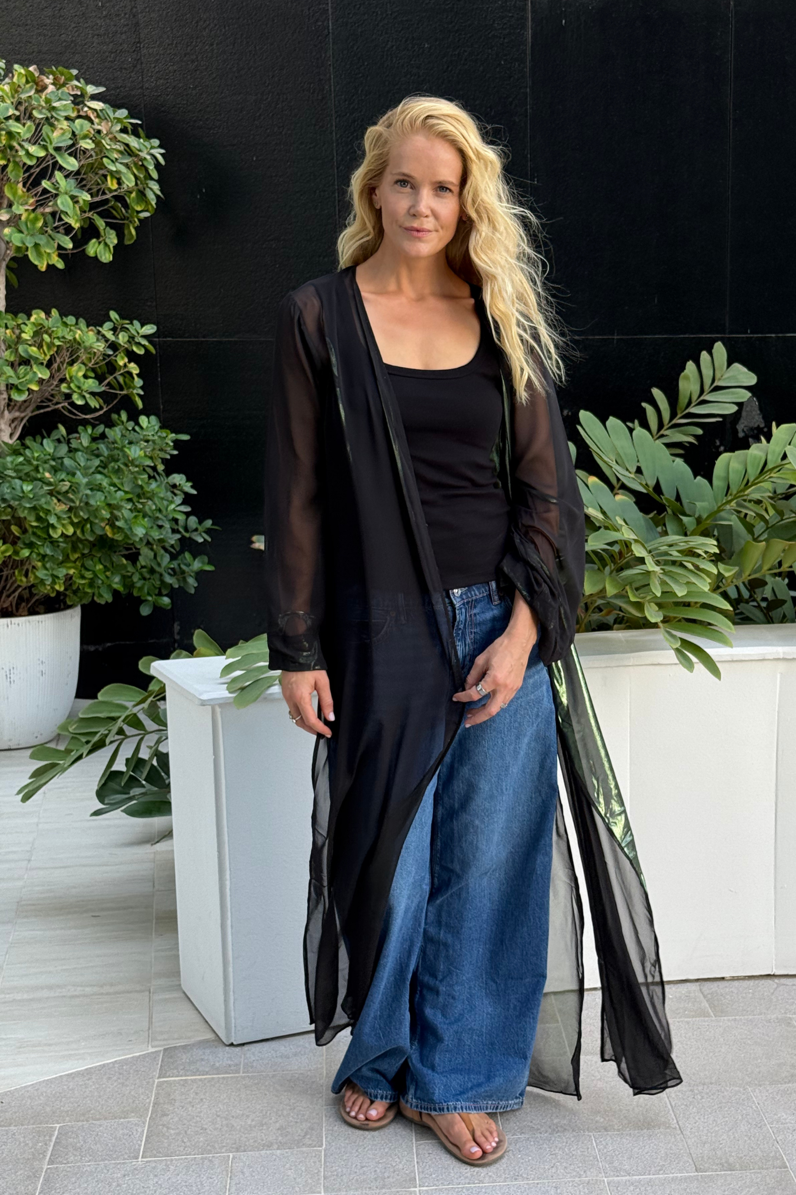 Iconic Chiffon Gilet – Black & Green