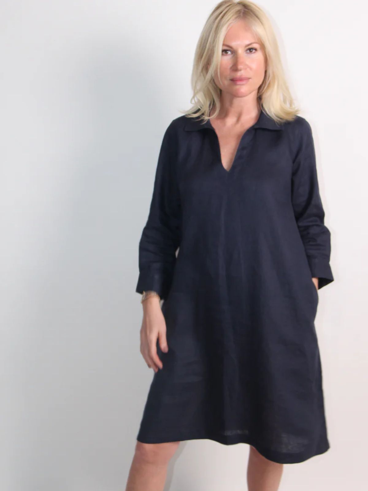 Linen Day Dress-Deep Blue