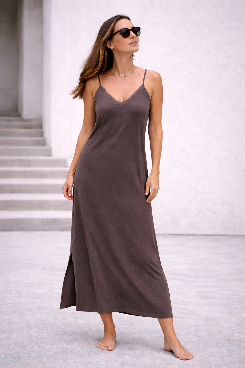 Cami Dress - Sandstone — back view | VIVI & CO