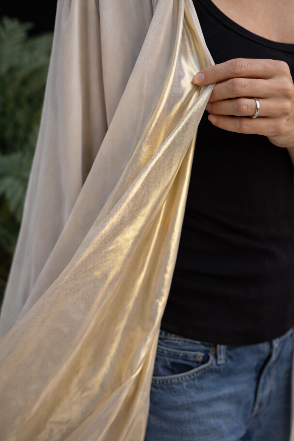 Iconic Chiffon Gilet – Crème with Gold Inlet — back view | VIVI & CO