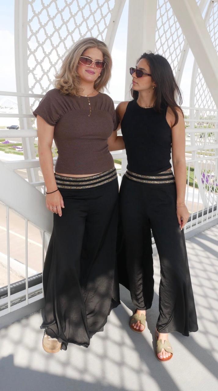 Palazzo Pants - Black with Swarovski Trim (NEW) — detail view | VIVI & CO