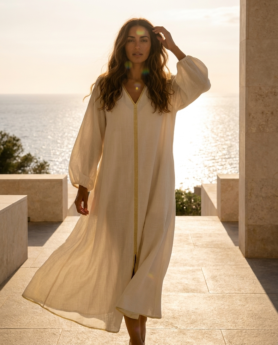 Athena Maxi Dress - Gold Trim