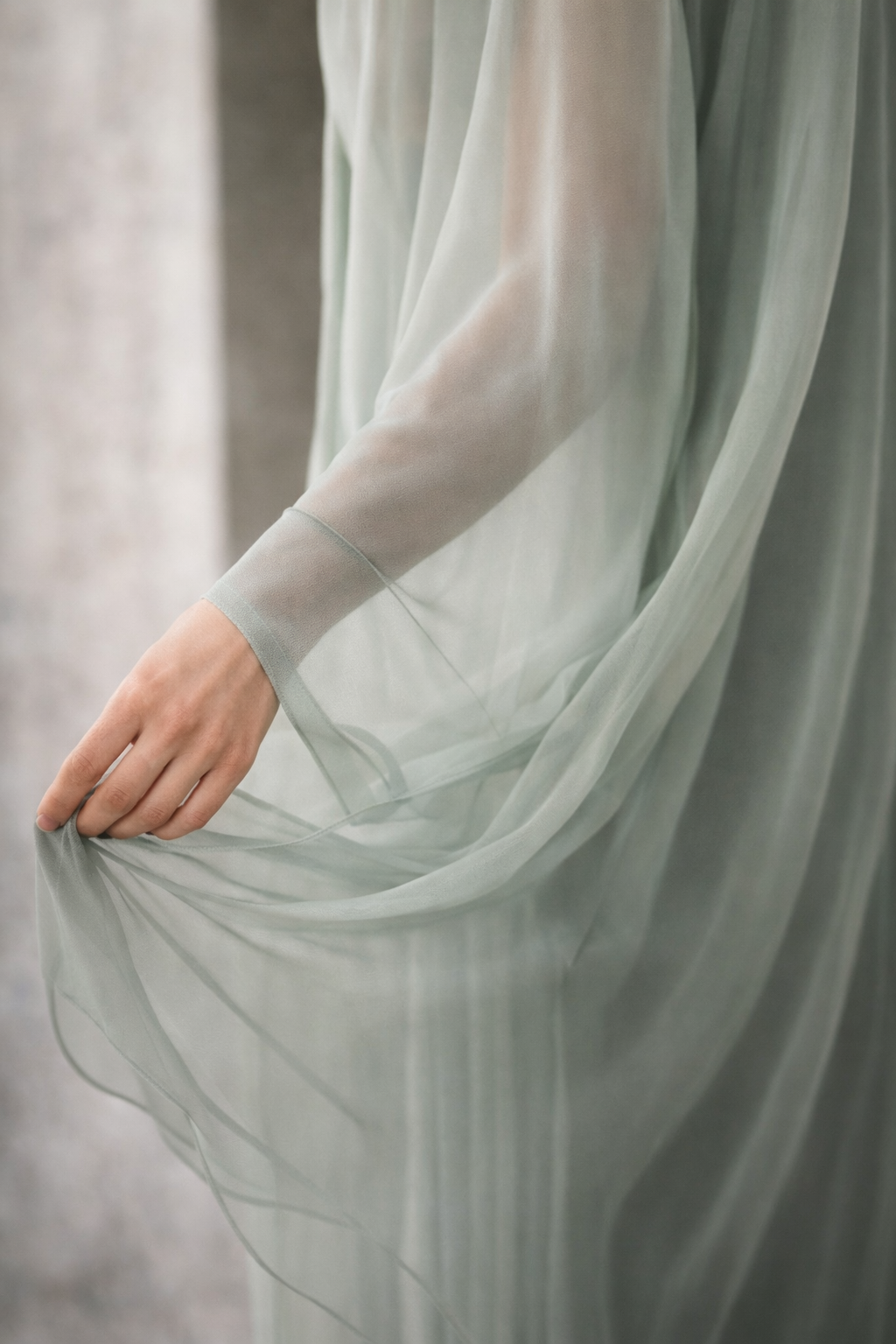 Iconic Chiffon Gilet – Sage Green with Matt Gold Lame Inlet — back view | VIVI & CO