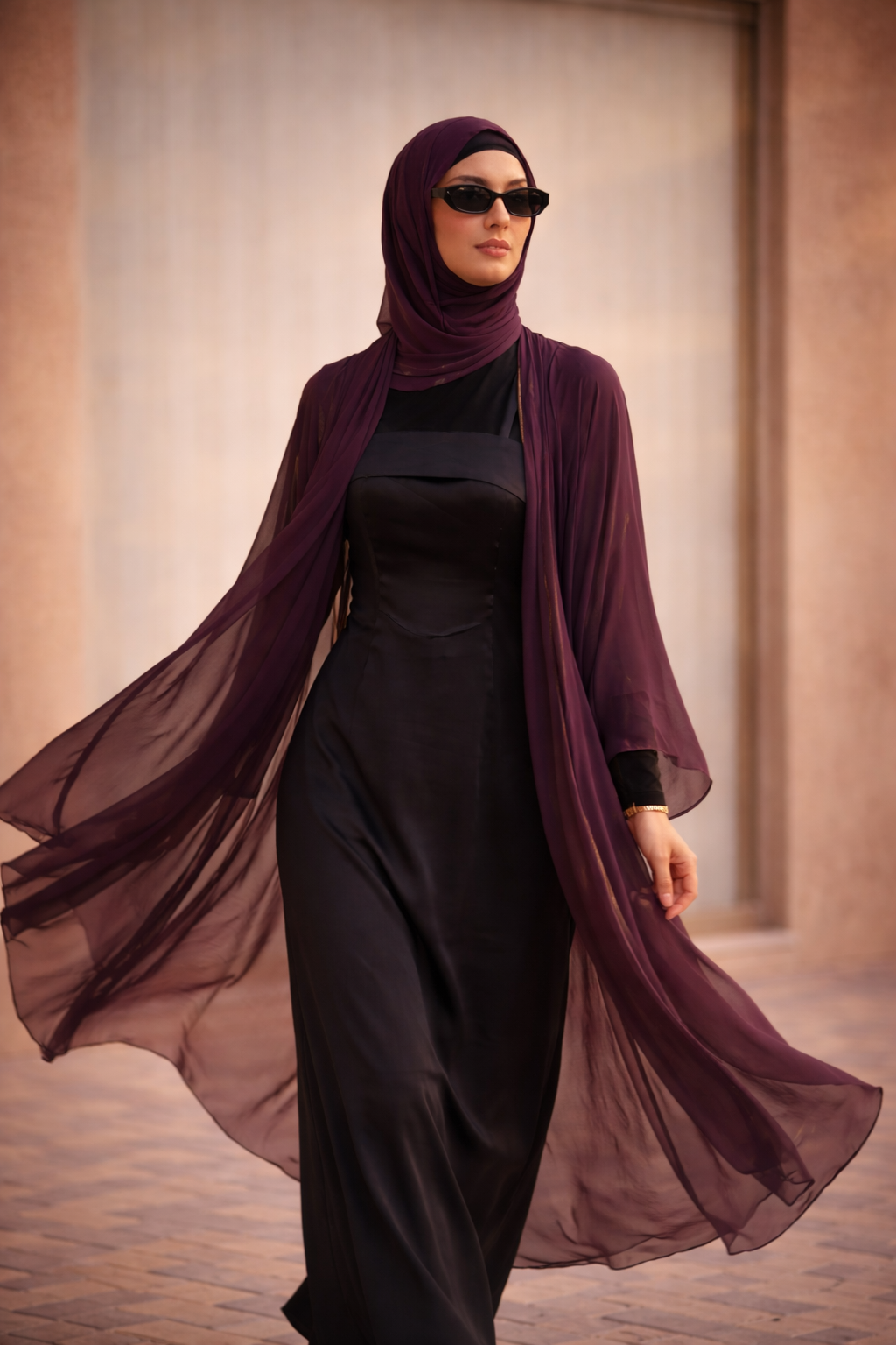 Luna Chiffon Headscarf – Aubergine with Gold Lame Lining