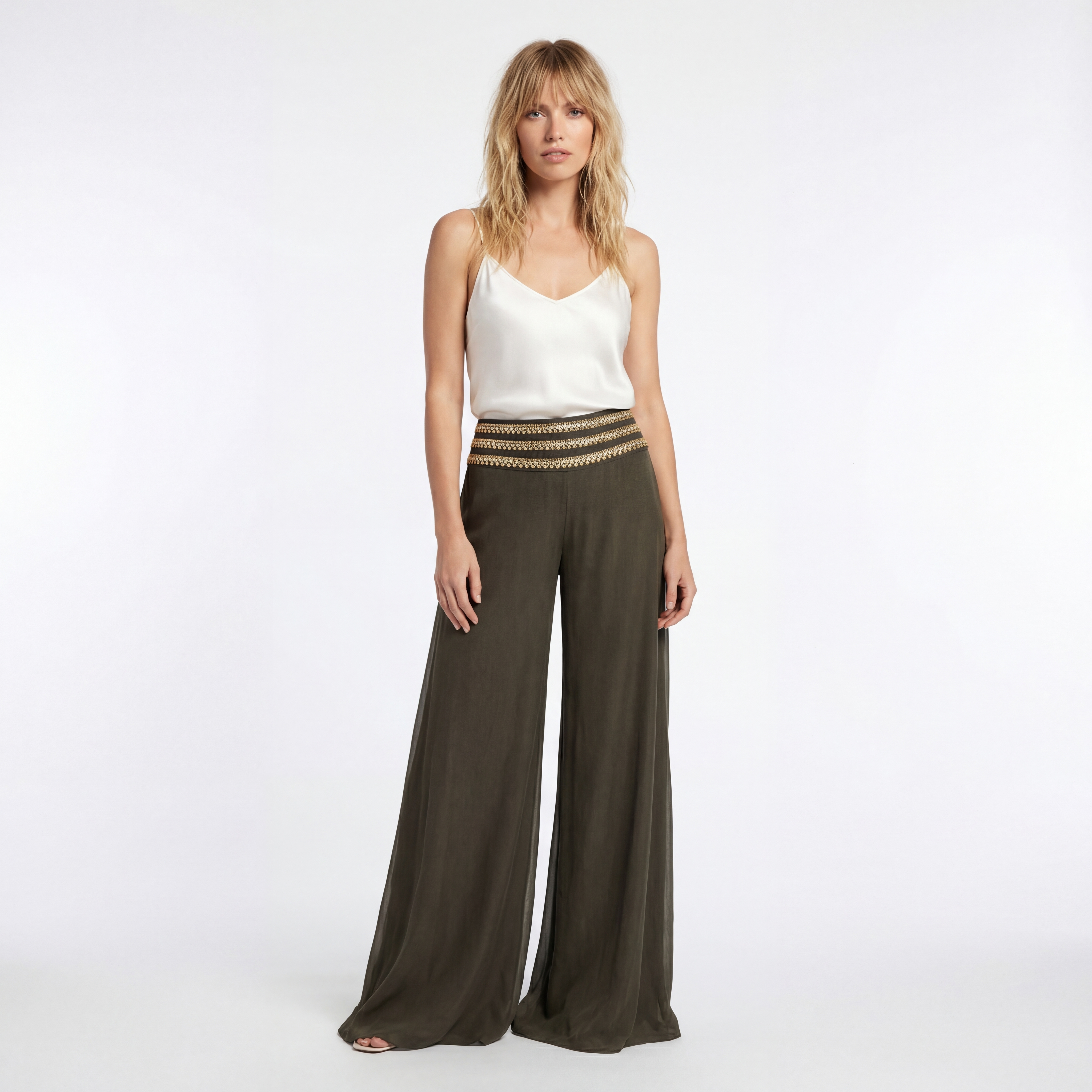 Palazzo Pants – Bottle Green with Swarovski trim