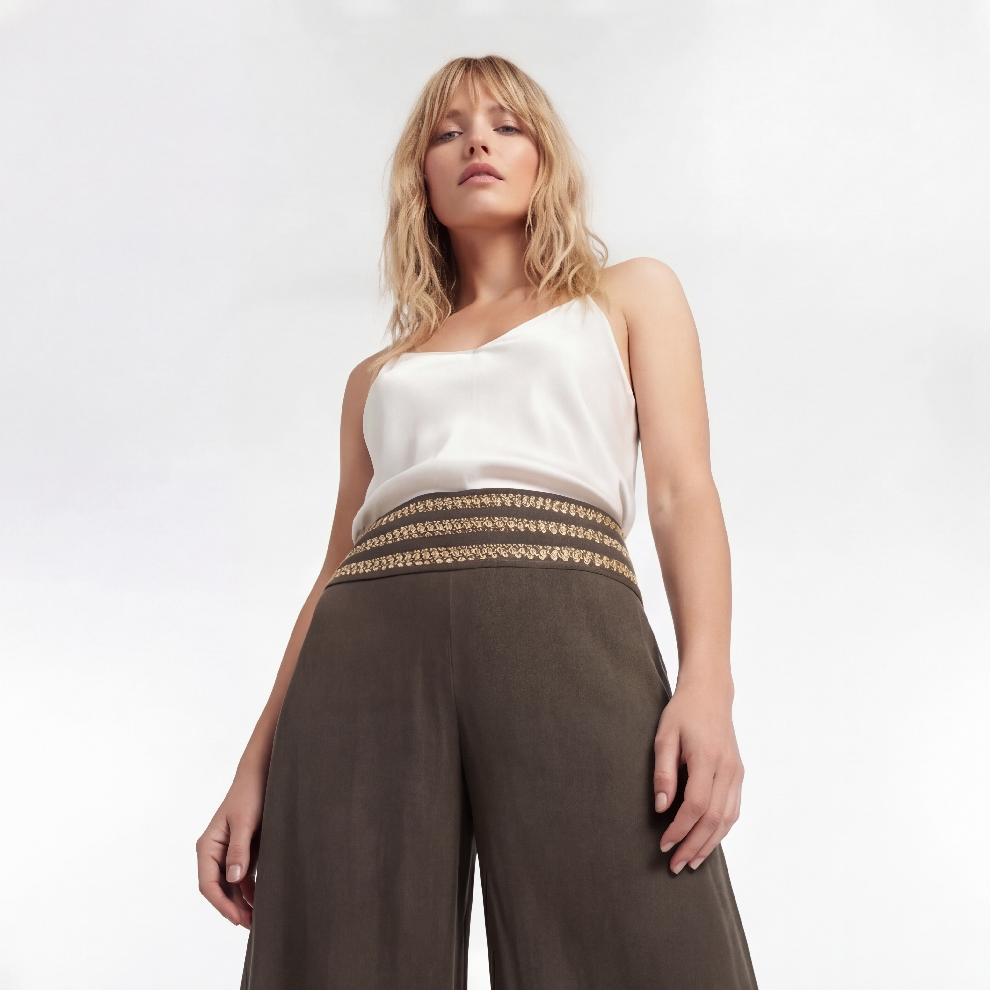 Palazzo Pants – Bottle Green with Swarovski trim