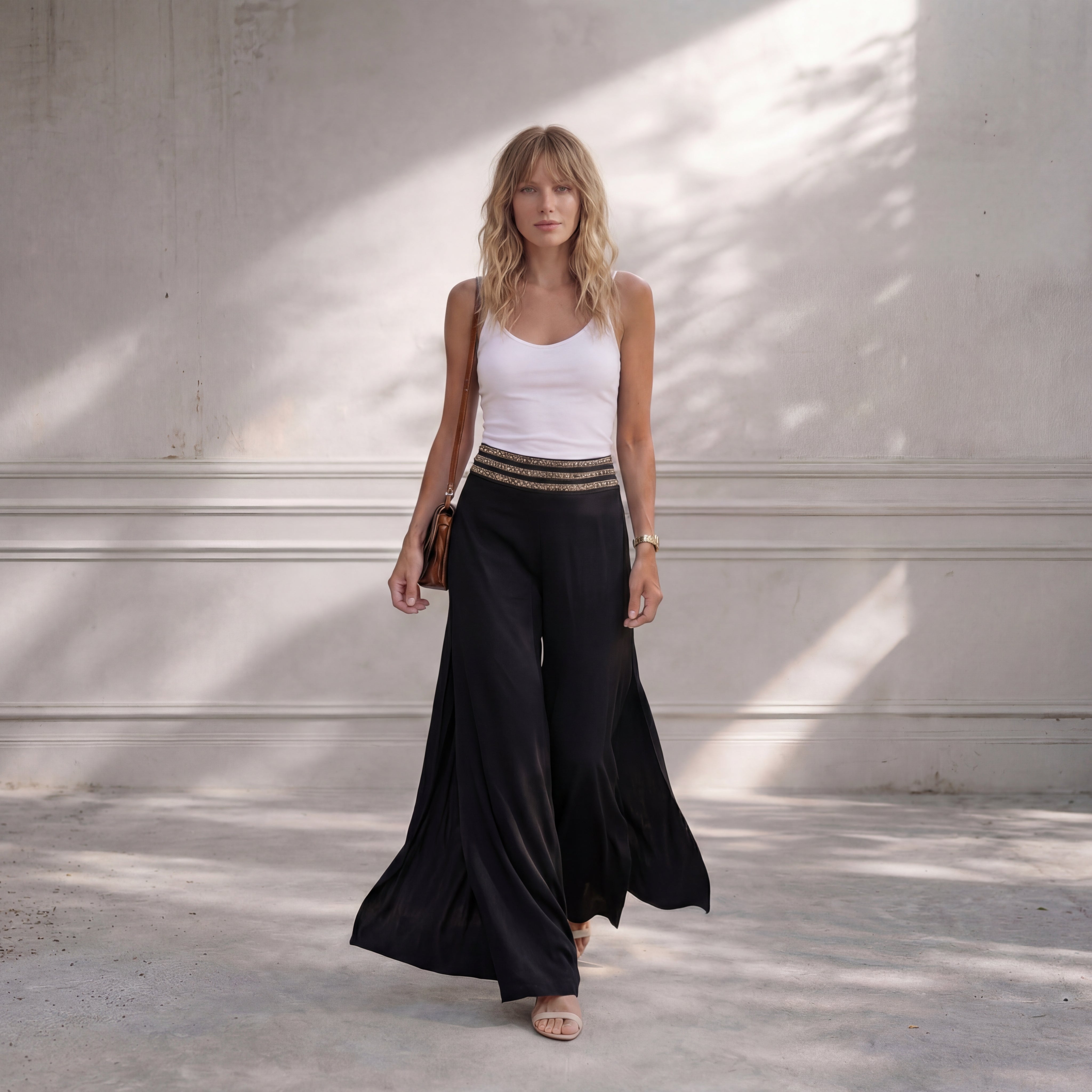 Palazzo Pants - Black with Swarovski Trim (NEW)