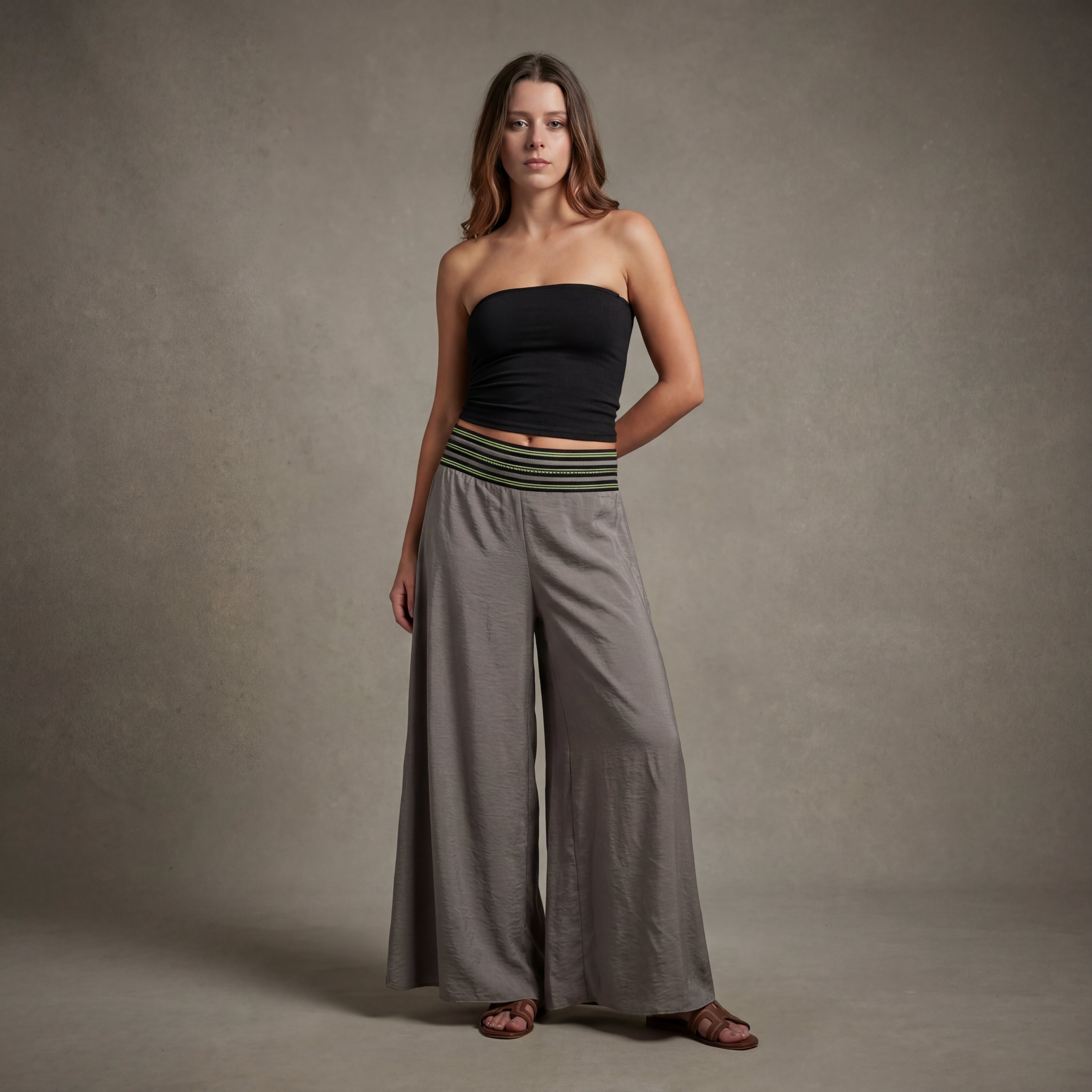 Palazzo Pants – Grey with Lime Green Trim