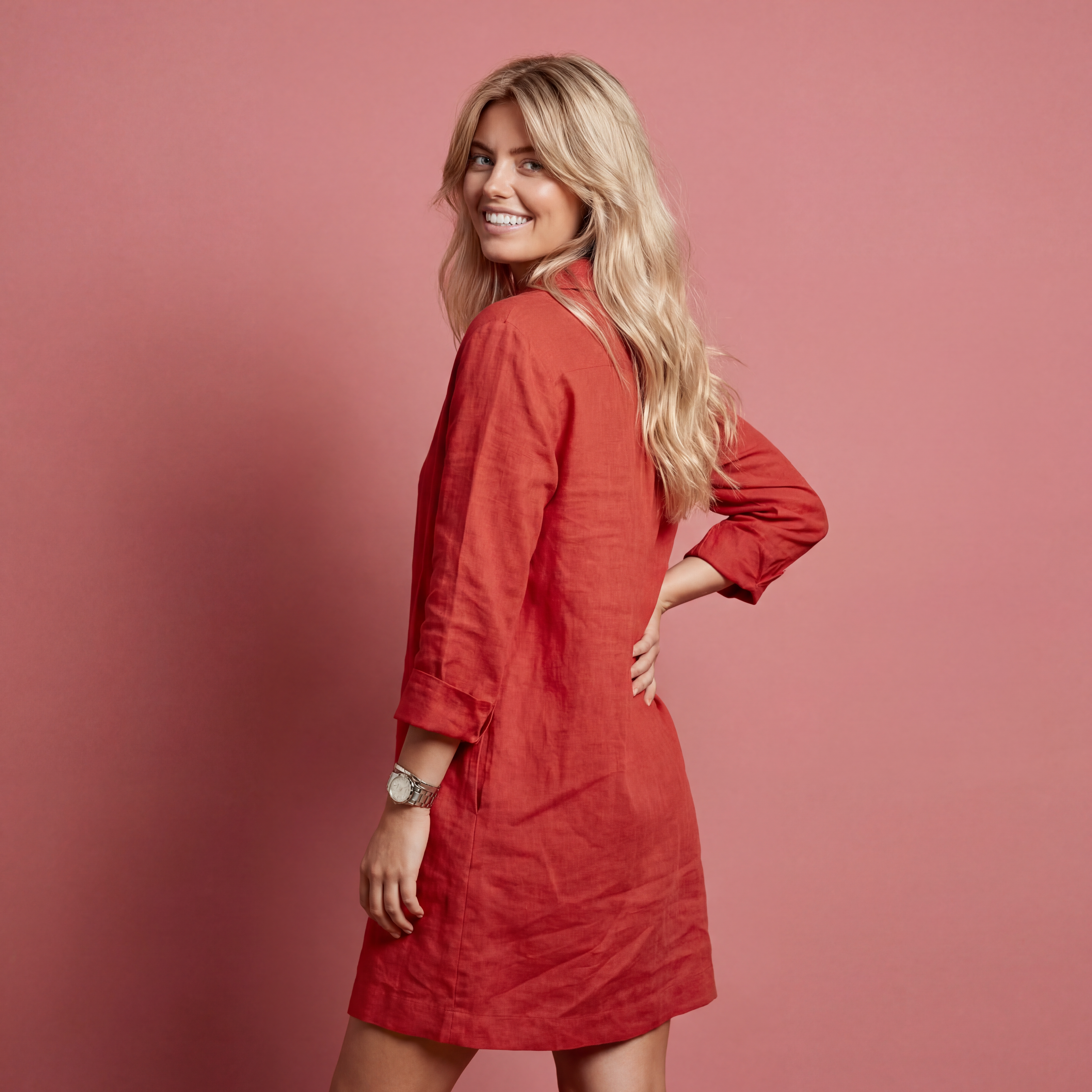 Linen Day Dress - Chilli Red