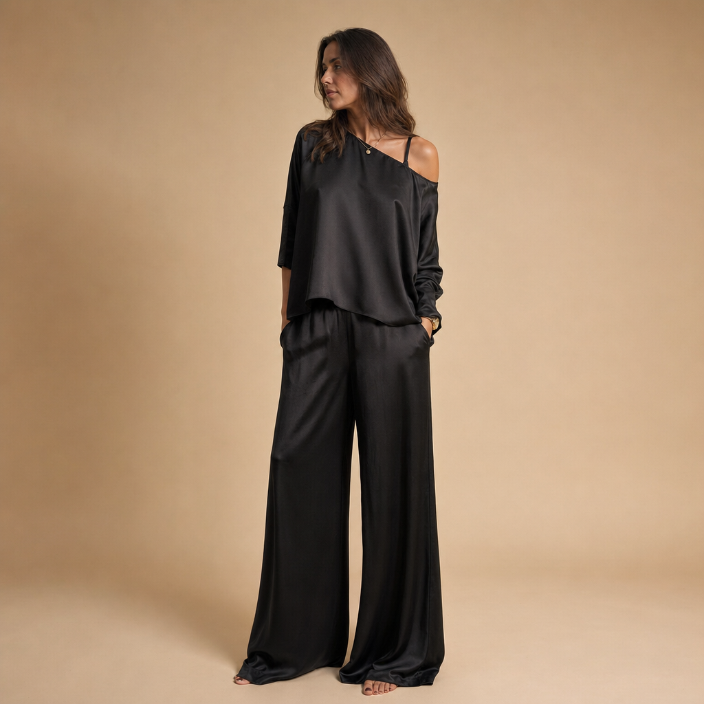 Cha Cha Jumpsuit Onyx Set with Atelier Drape Cardigan | VIVI & CO
