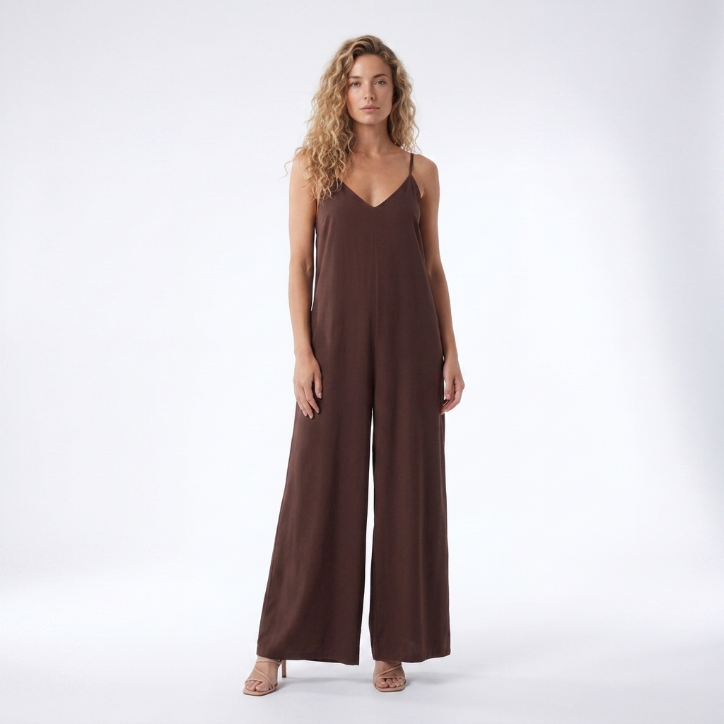 Cha Cha Jumpsuit - Cocoa — front view | VIVI & CO