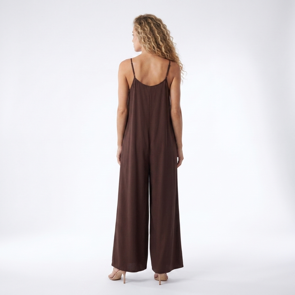 Cha Cha Jumpsuit - Cocoa — back view | VIVI & CO