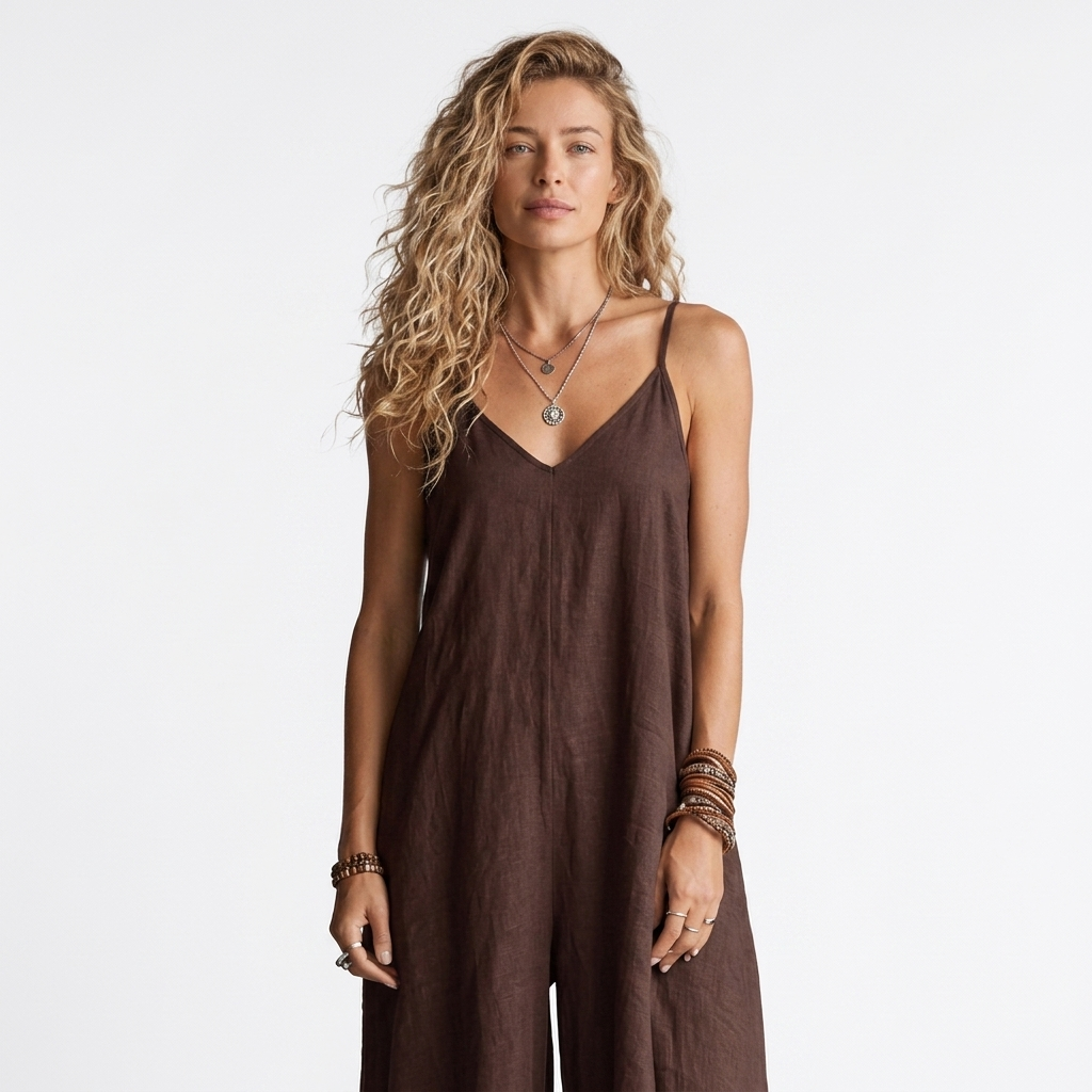 Cha Cha Jumpsuit - Cocoa — detail view | VIVI & CO