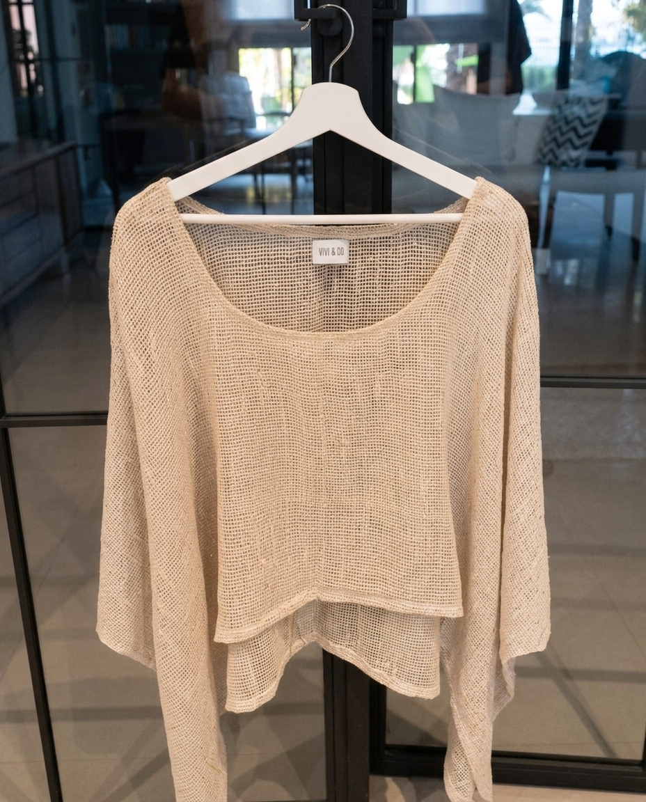 Shelley Ibiza Throw Top - front, on hanger