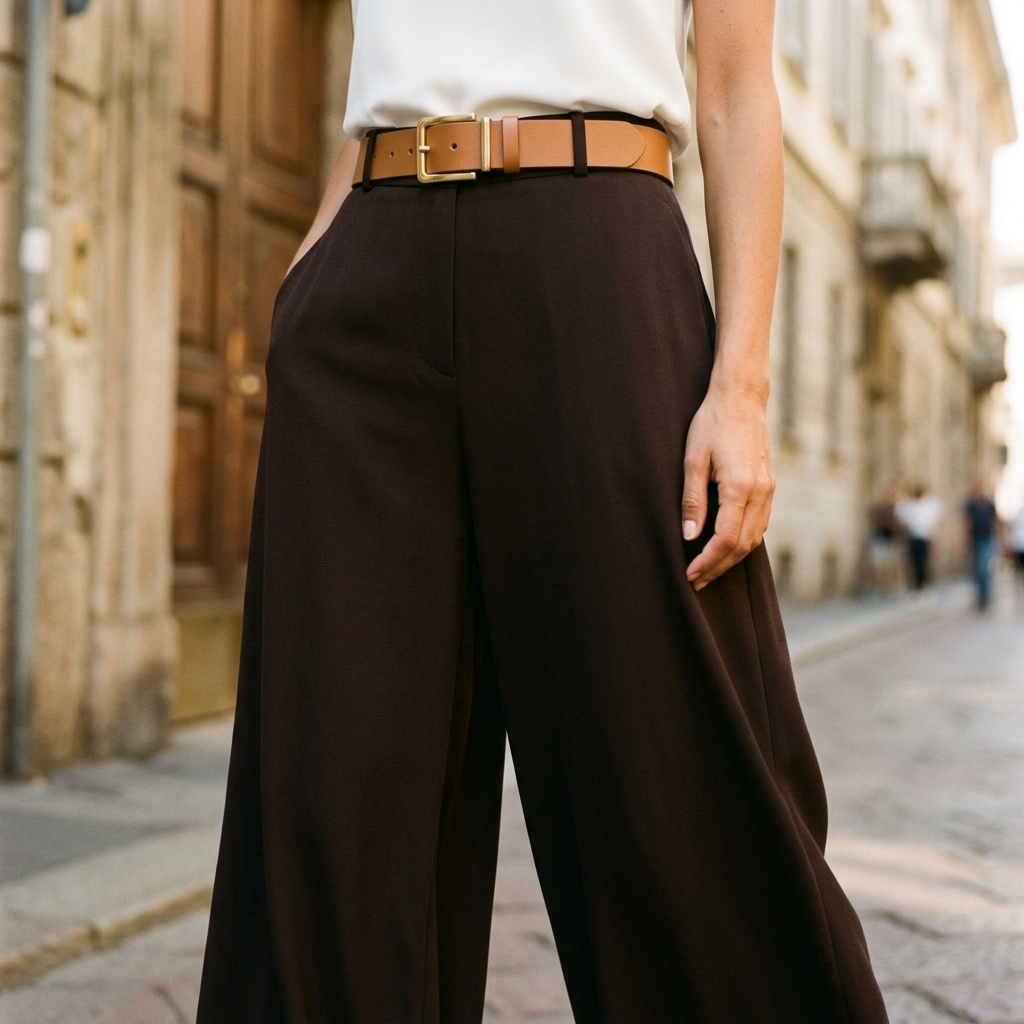 Tailored Trouser - Hot Chocolate Brown - waist and belt detail