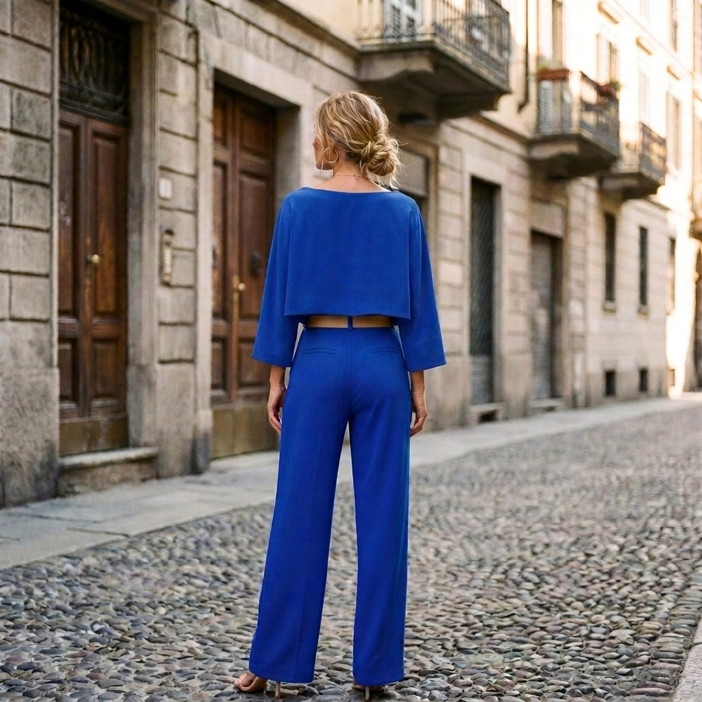 Elegant 3-Piece Set - Cobalt Blue - Boat Neck Top Back