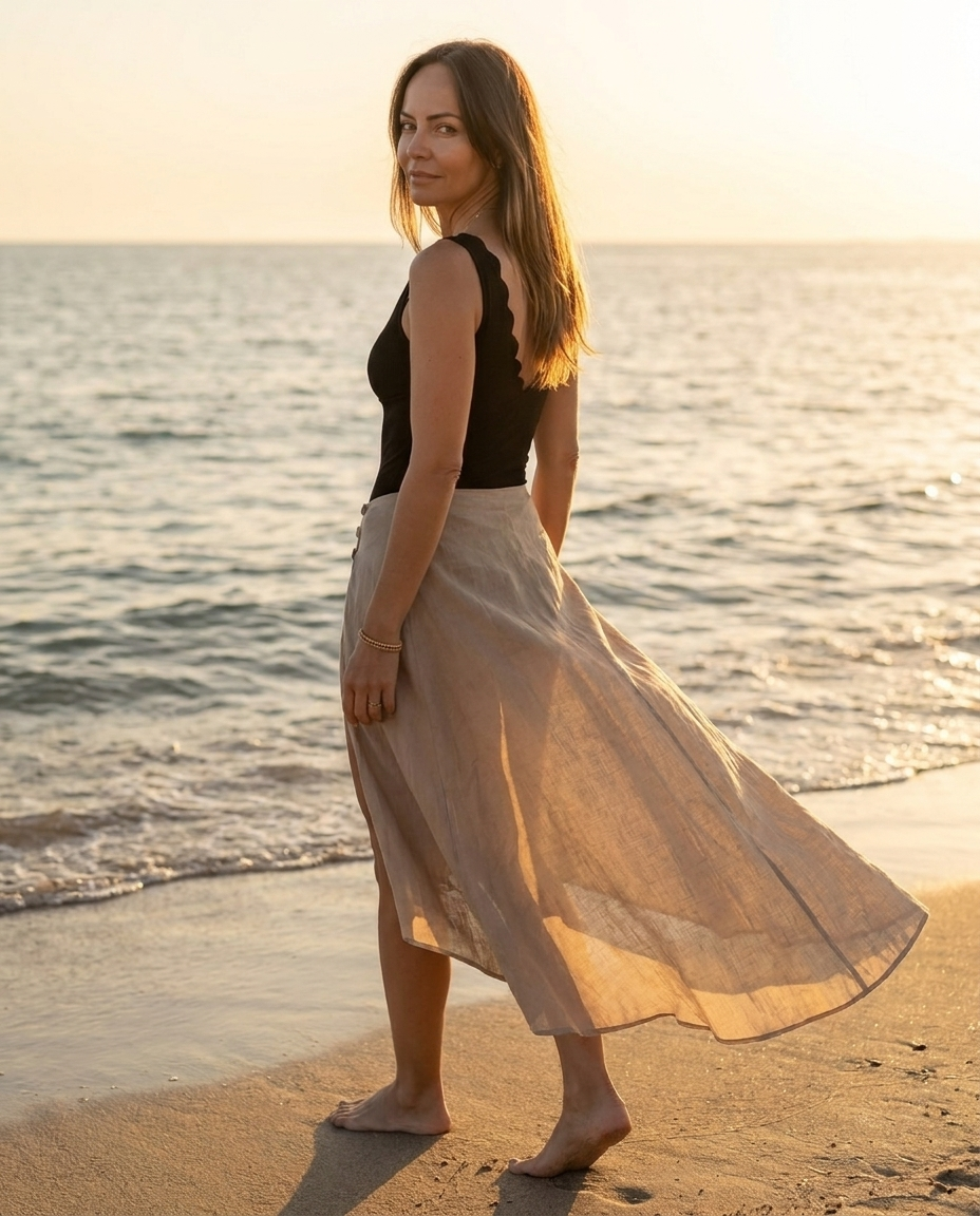 Button up Beach Skirt Cover Up - Sand