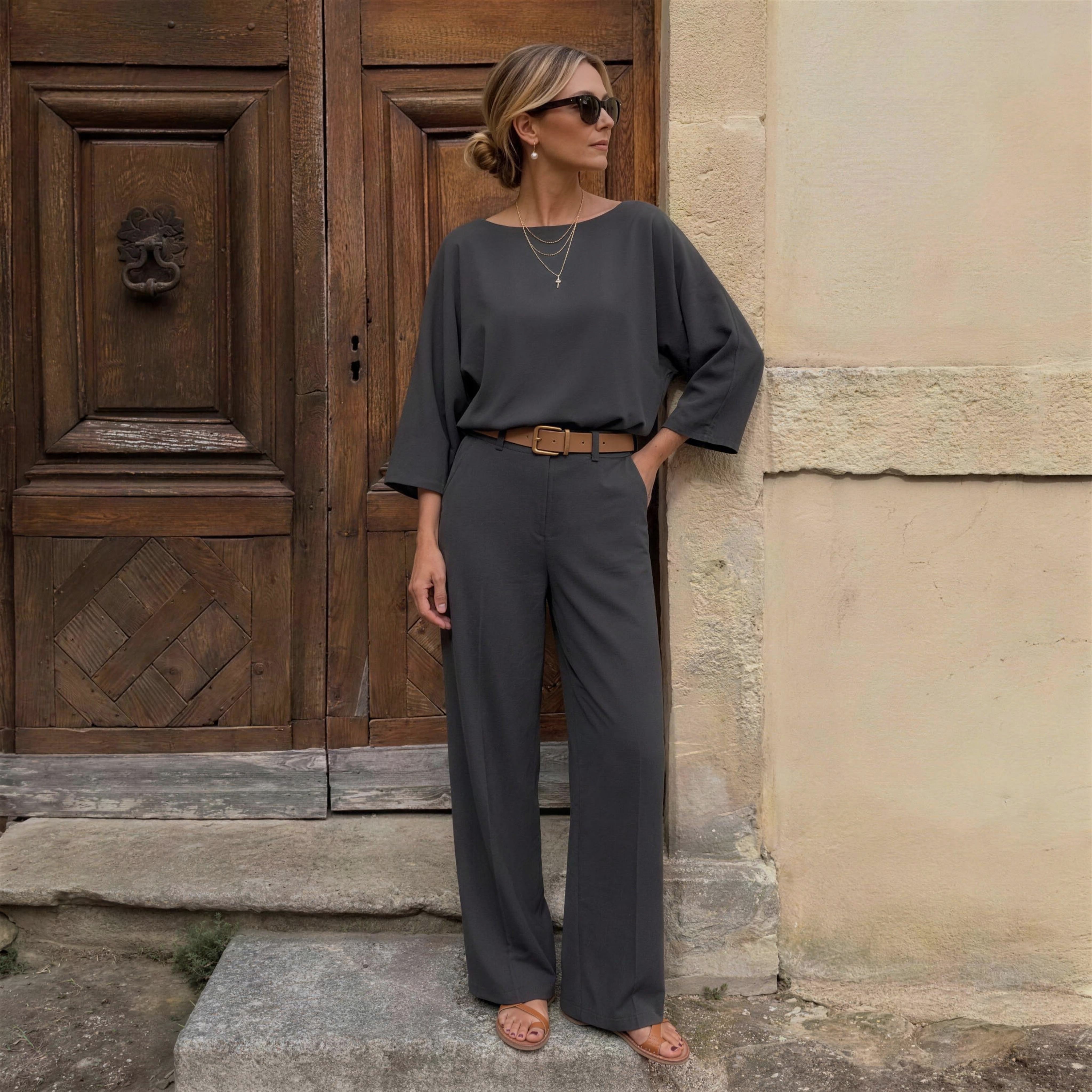 Essential Elegant Top and Tailored Trouser 3-Piece Set — Slate