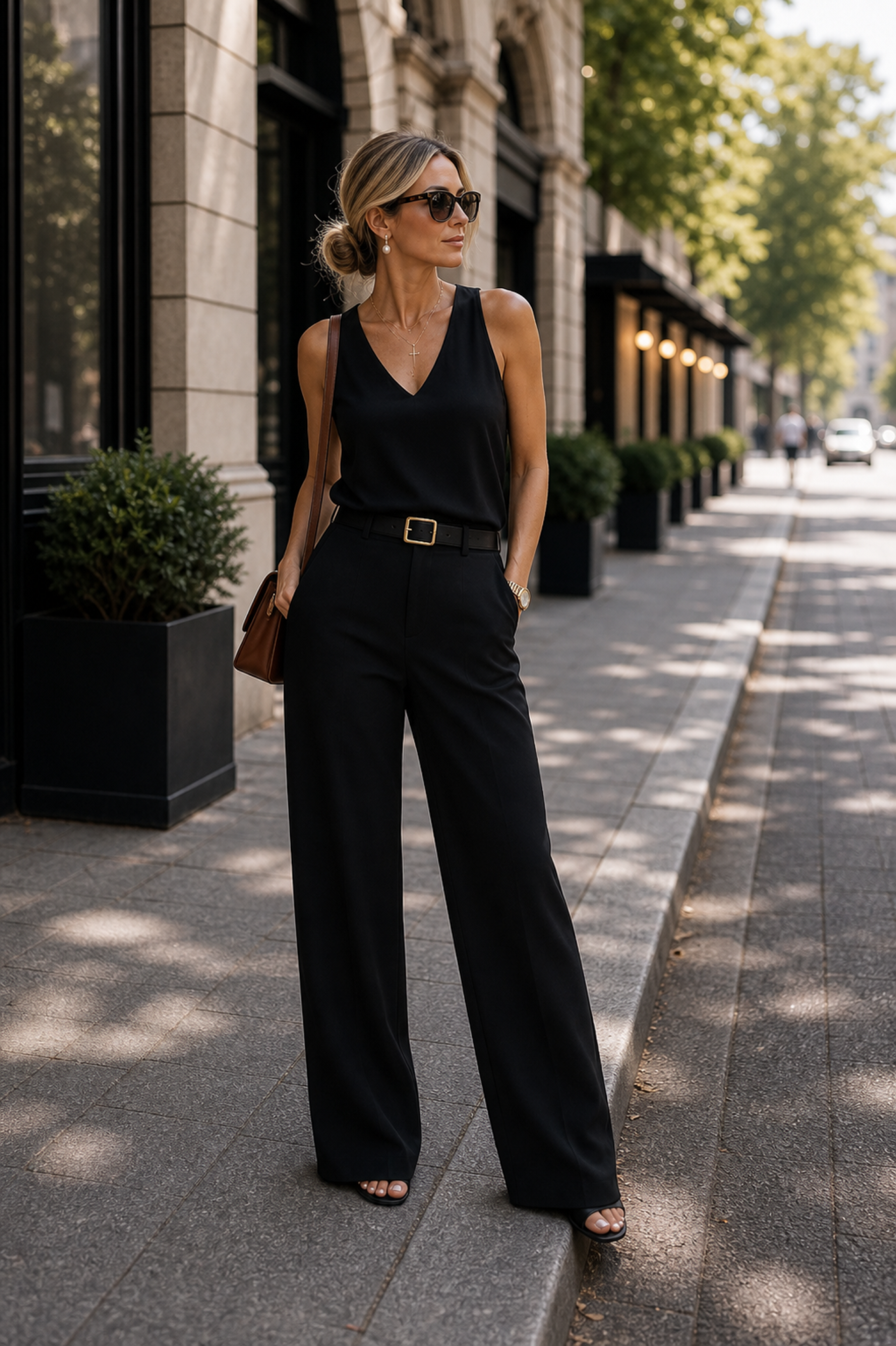Essential Elegant Top and Tailored Trouser Set - Black