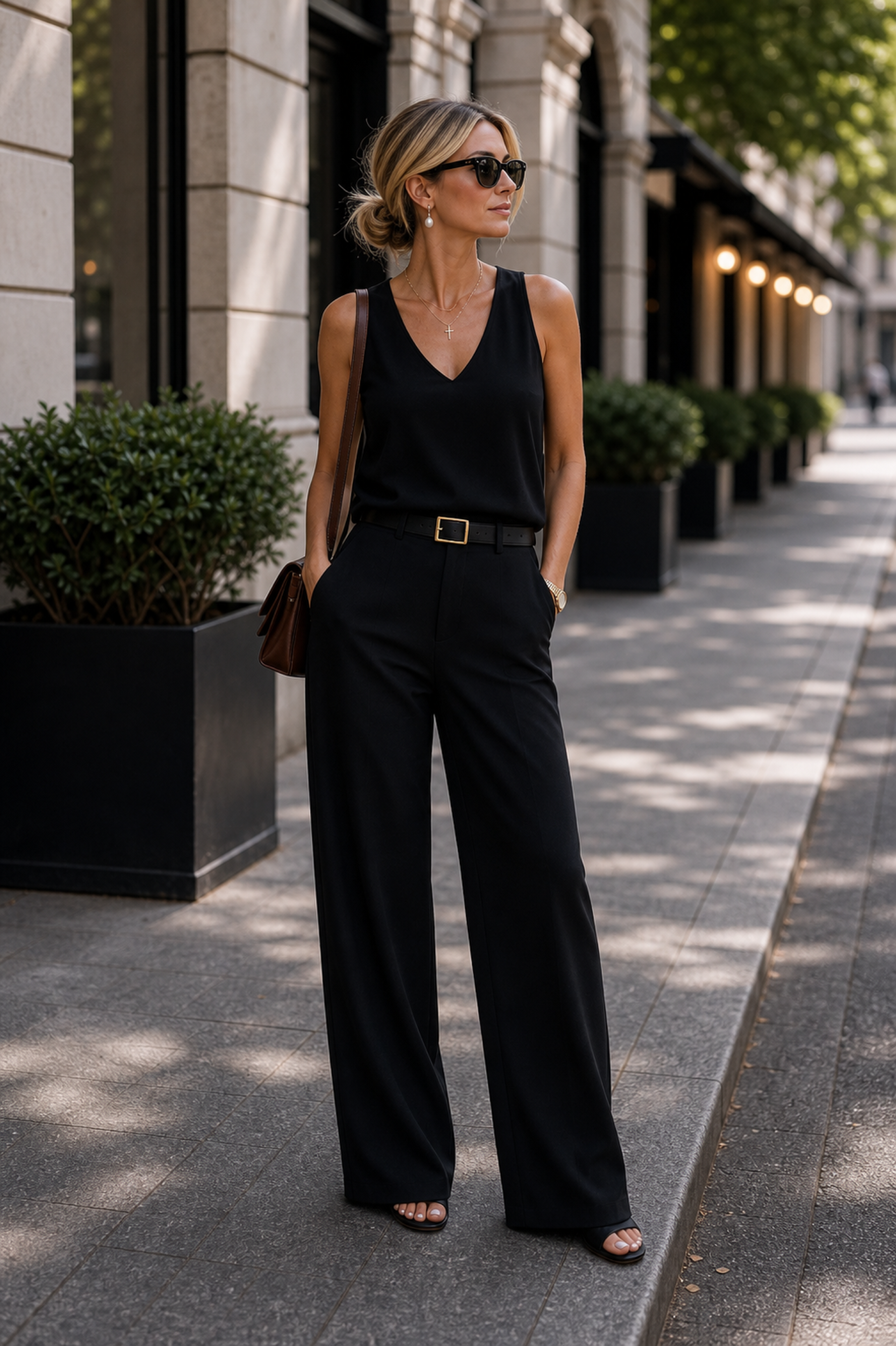 Essential Elegant Top and Tailored Trouser Set - Black