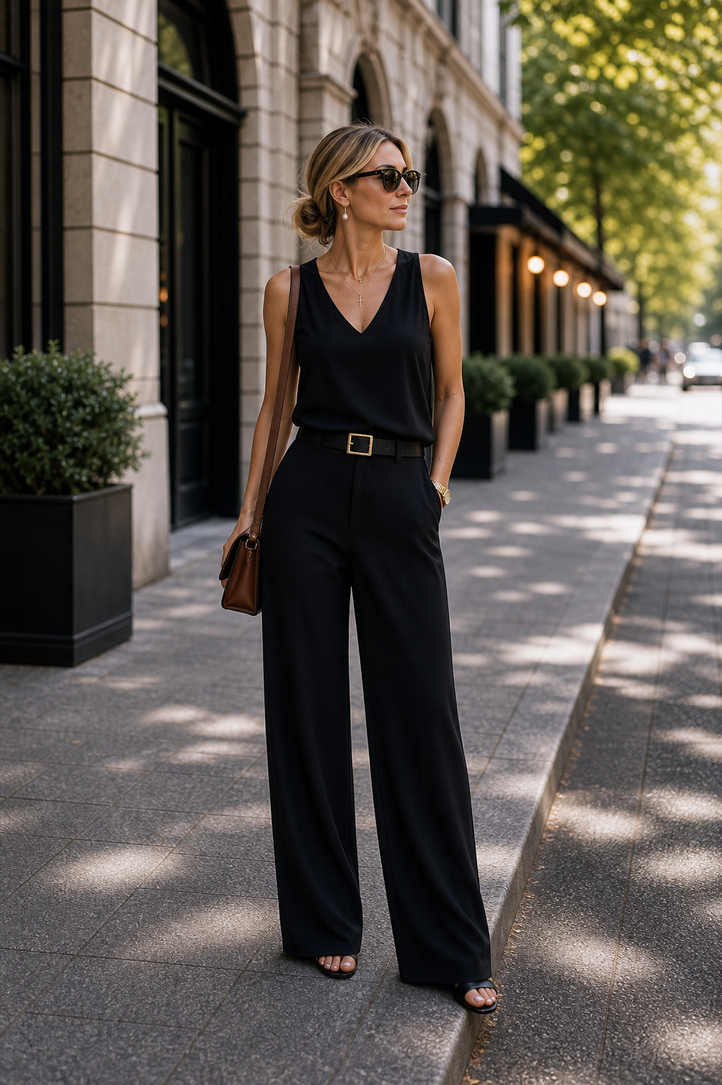 Essential Elegant Top and Tailored Trouser Set - Black