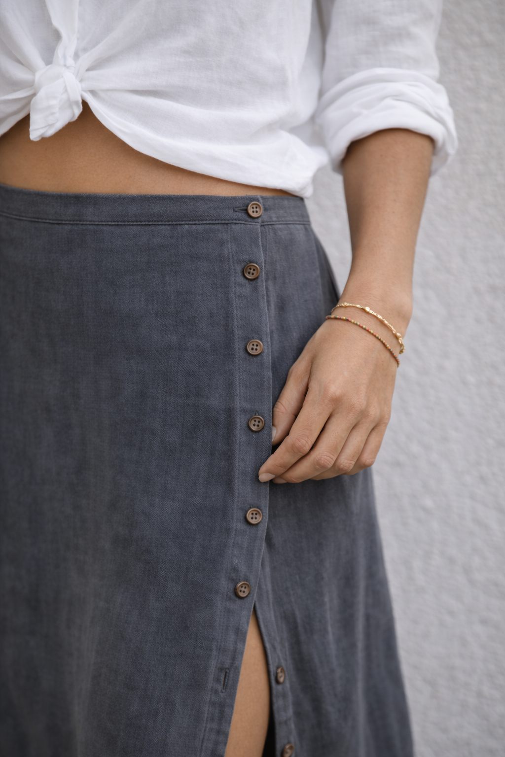 Button up Skirt Cover Up - Stonewash — back view | VIVI & CO