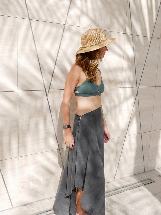 Button up Skirt Cover Up - Stonewash — back view | VIVI & CO