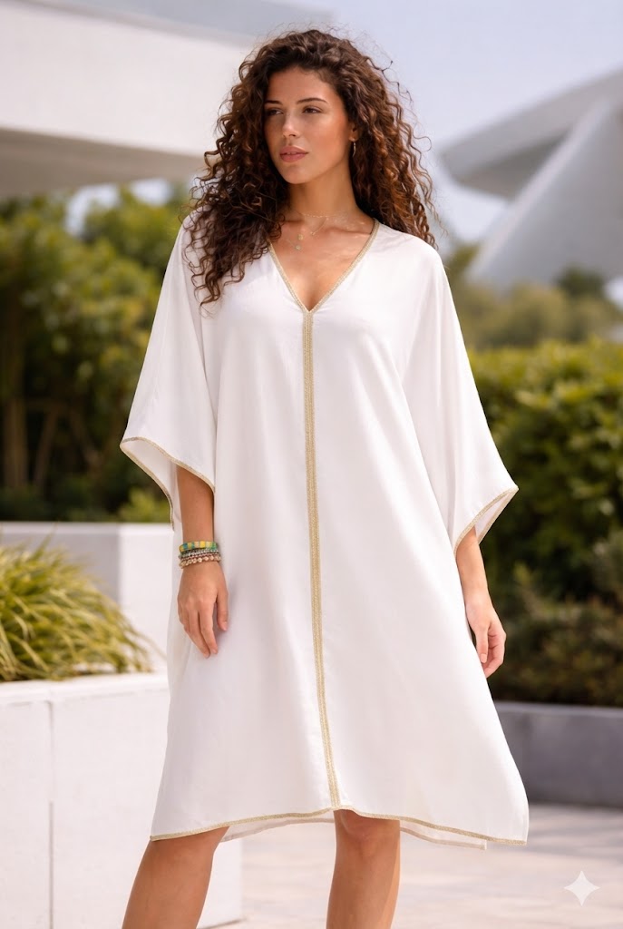 Athena Day Dress Mini - Gold Trim — front view | VIVI & CO