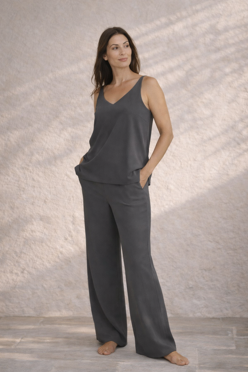 Two Piece Timeless Basic-Soft Slate — front view | VIVI & CO