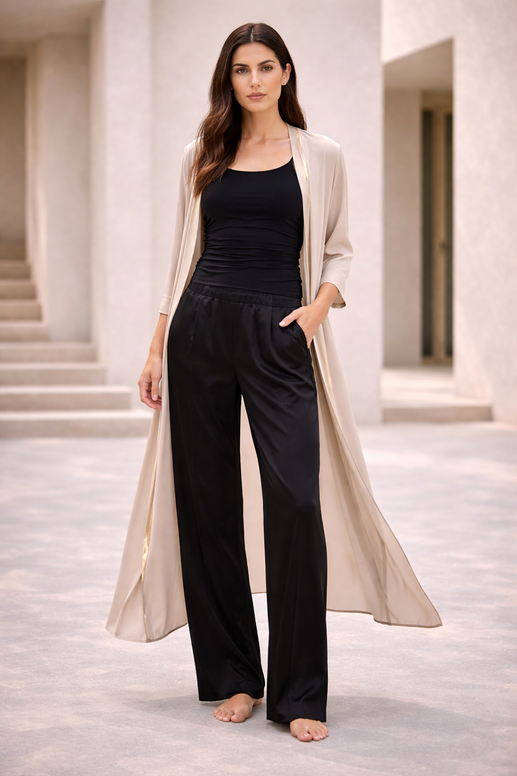 Pure Dolly Silk Trousers - Soft Silver — front view | VIVI & CO