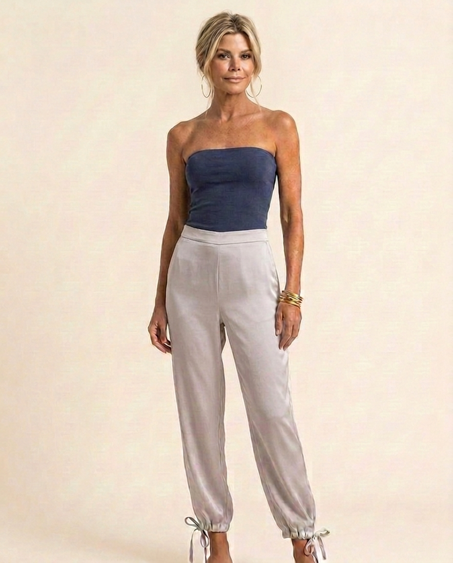 Pure Dolly Silk Trousers - Soft Silver