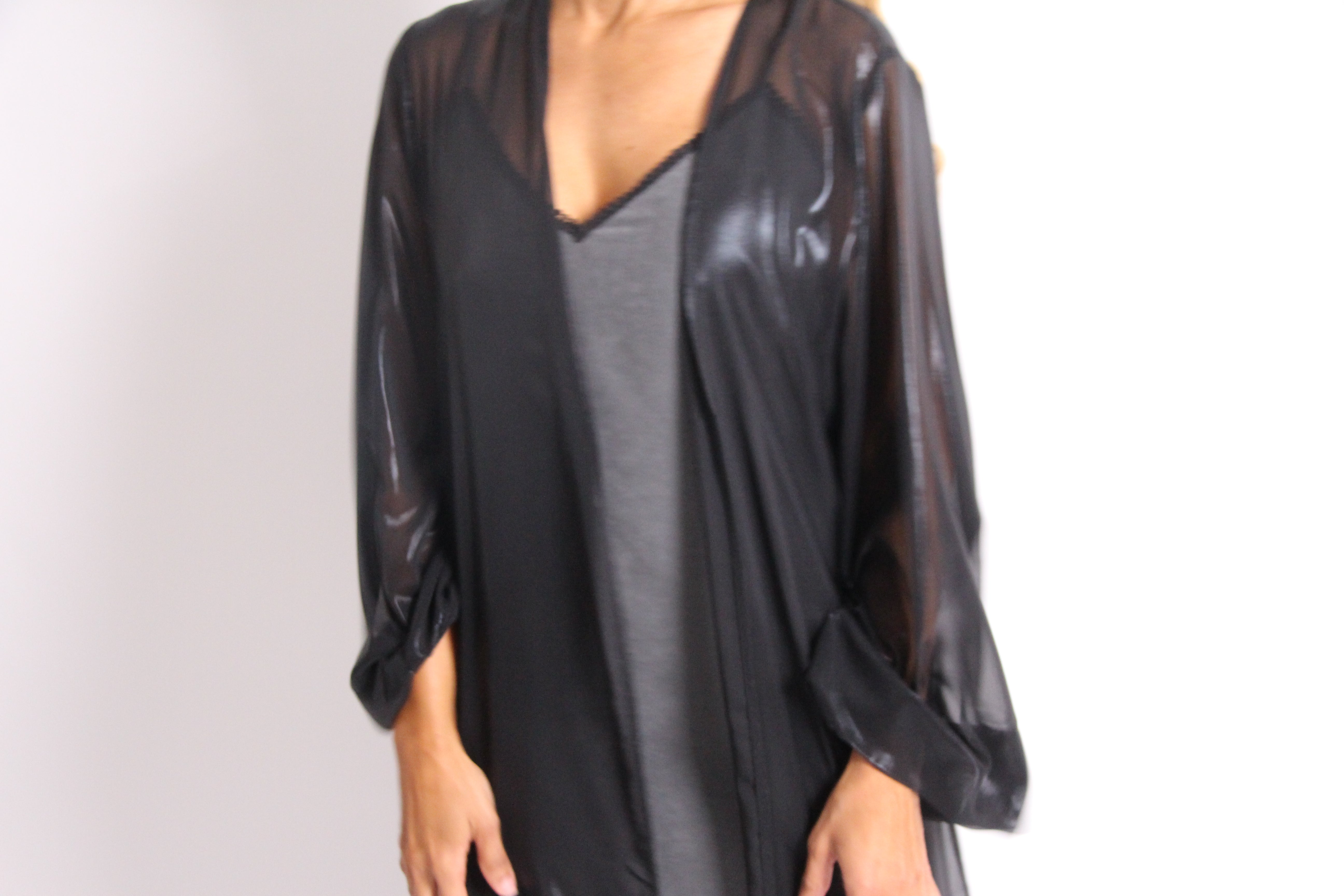 Iconic Chiffon Gilet –  Shimmery Black with Black Inlet — front view | VIVI & CO