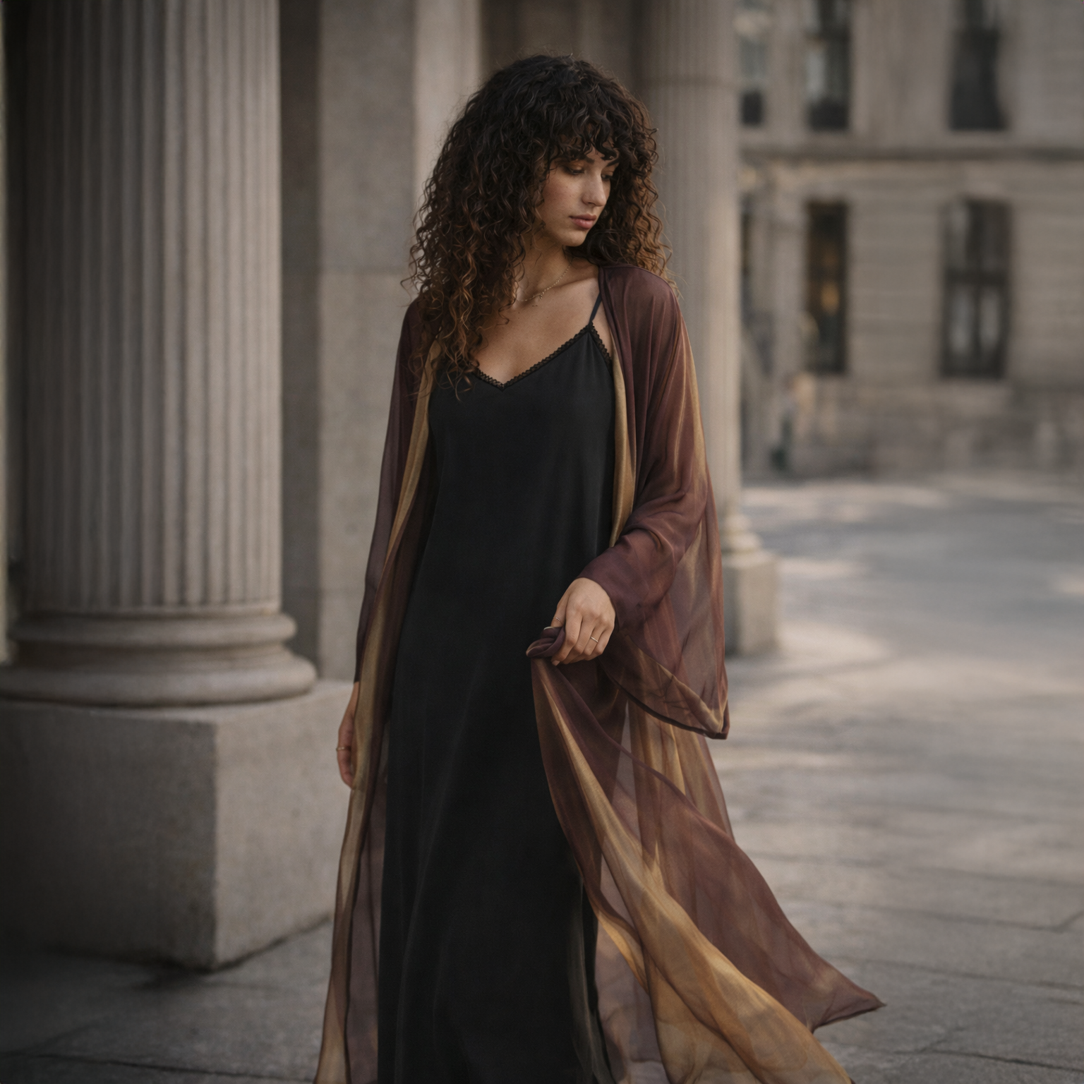 Iconic Chiffon Gilet – Aubergine — front view | VIVI & CO