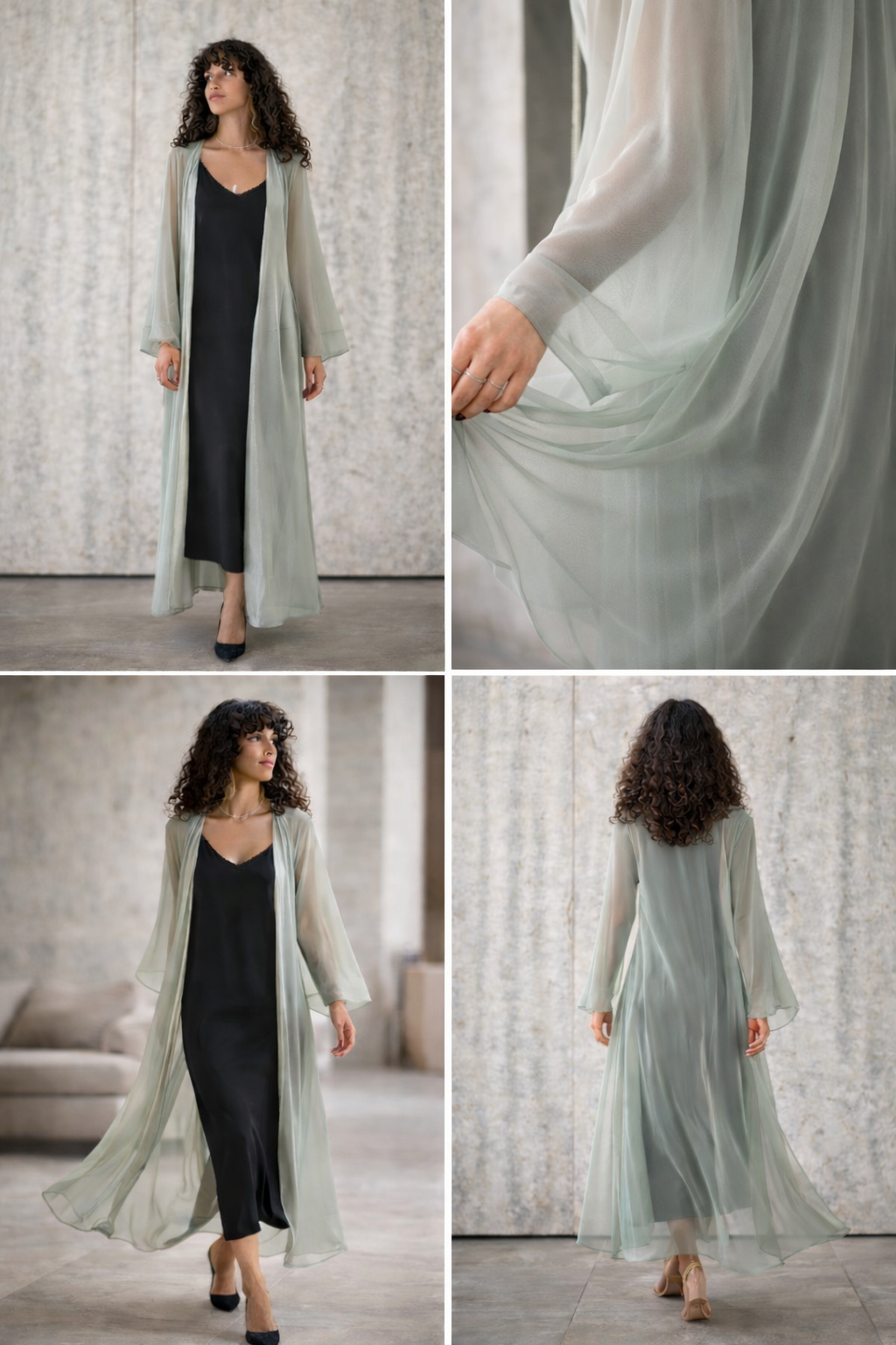 Iconic Chiffon Gilet – Sage Green with Matt Gold Lame Inlet — detail view | VIVI & CO