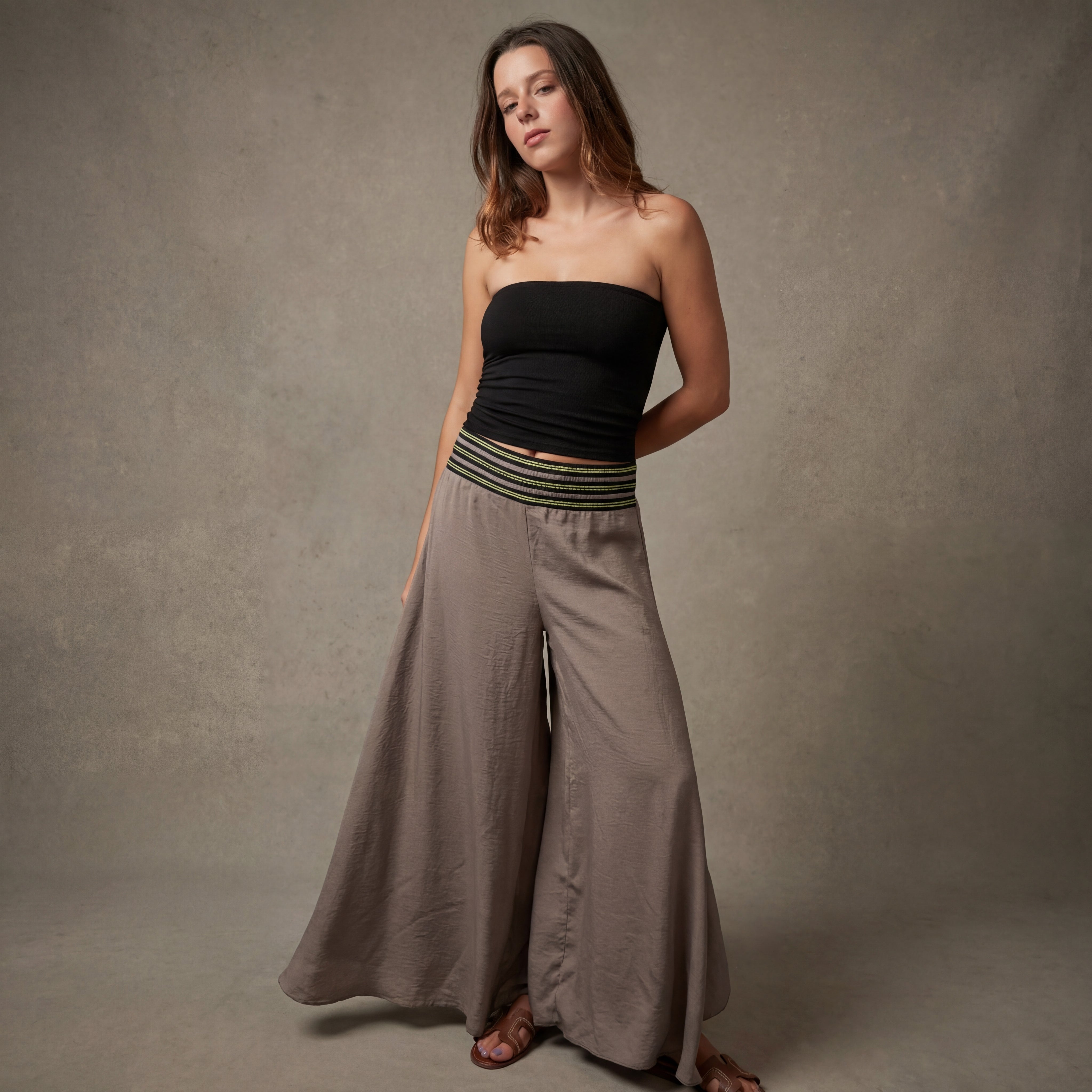 Palazzo Pants – Grey with Lime Green Trim