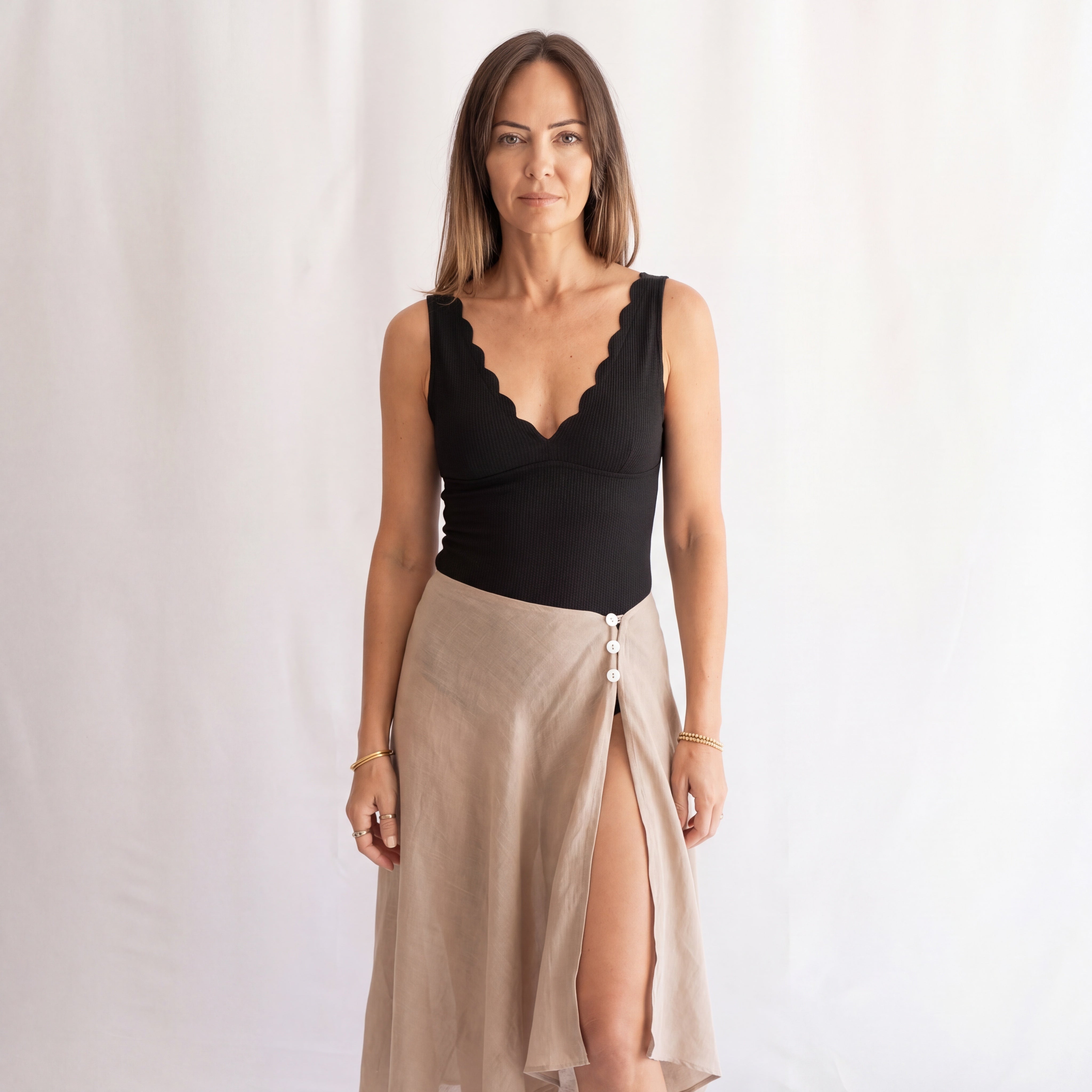 Button up Beach Skirt Cover Up  - Sand