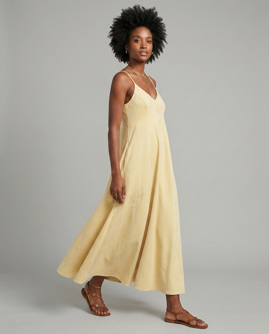 Jay Swing Dress - Soft Butter — walking view | VIVI & CO