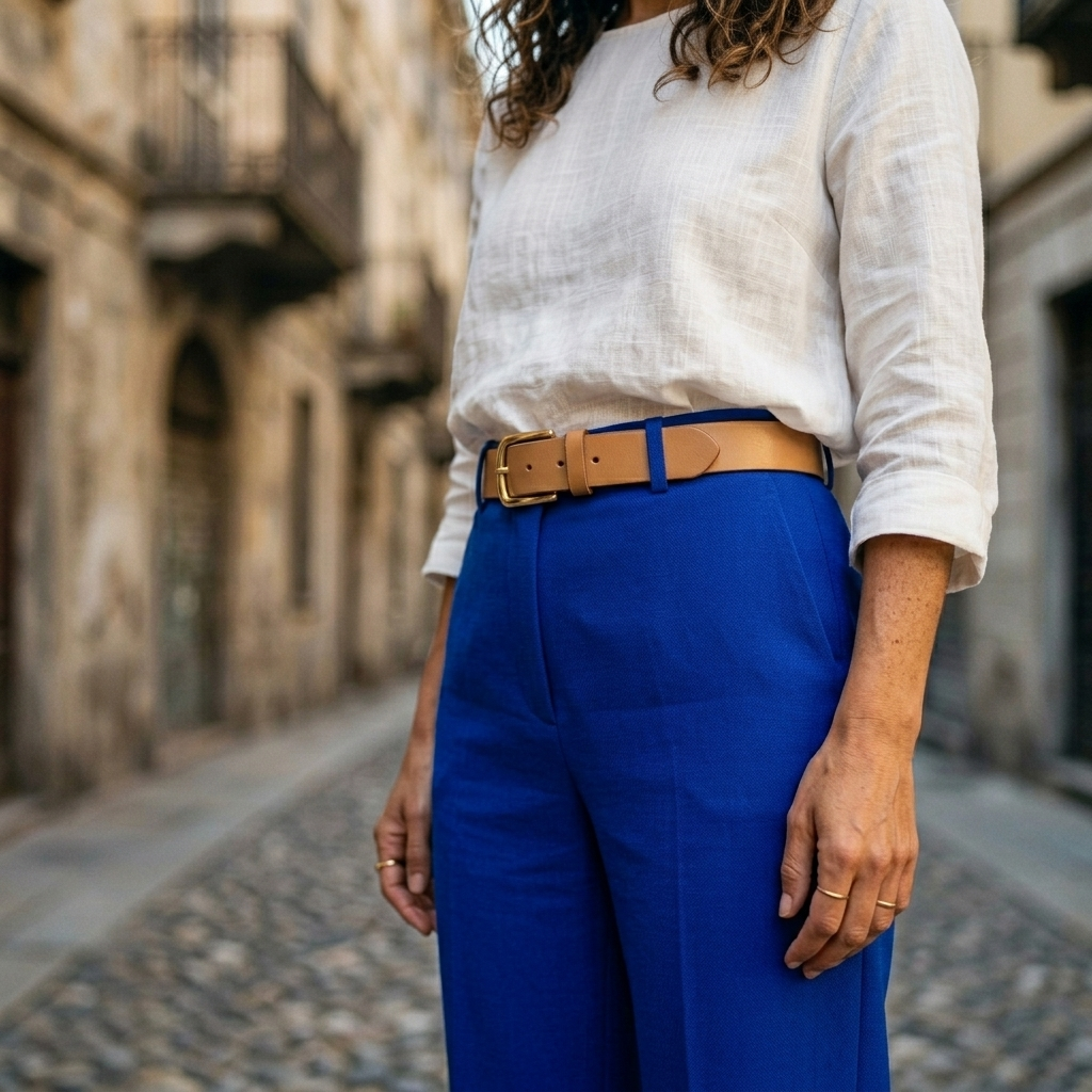 Elegant Top & Tailored Trouser Set - Cobalt Blue - Detail