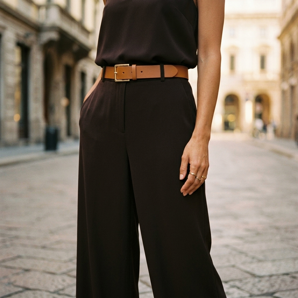 Elegant Top - Hot Chocolate Brown - hem and belt detail
