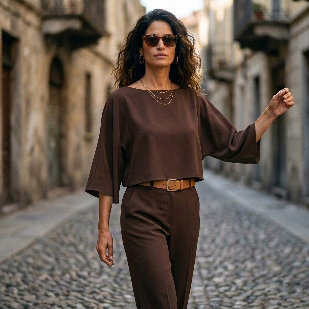 Boat Neck Top - Hot Chocolate Brown - sleeve and neckline detail