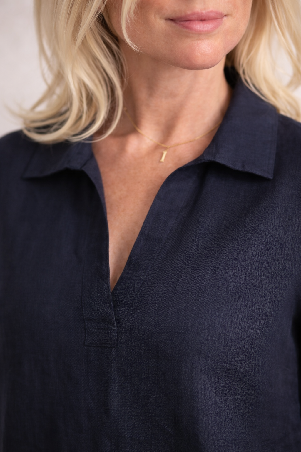 Linen Day Dress - Navy — back view | VIVI & CO