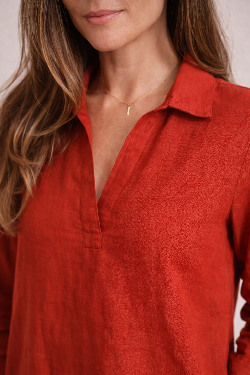 Linen Day Dress - Chilli Red — back view | VIVI & CO