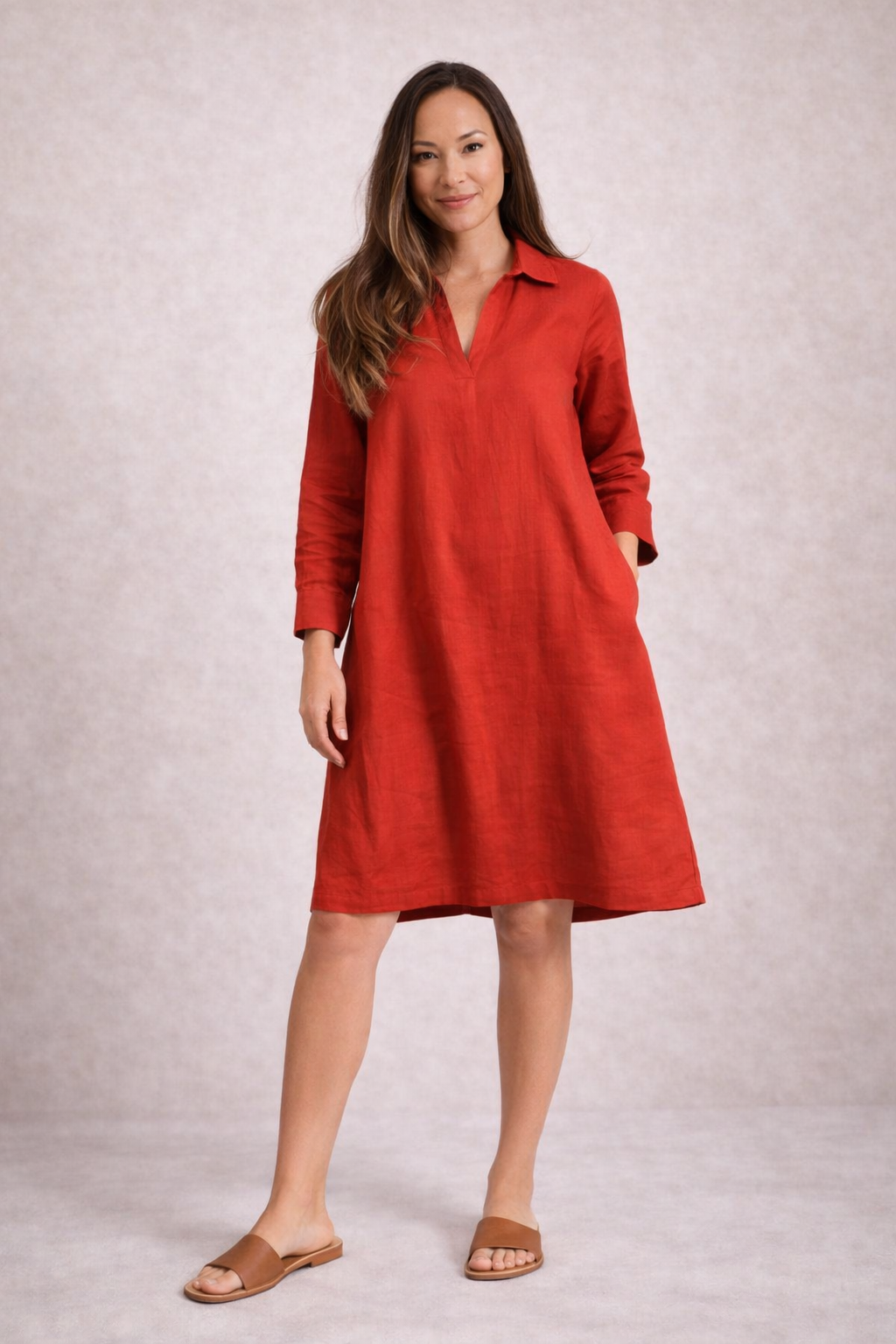Linen Day Dress - Chilli Red — front view | VIVI & CO