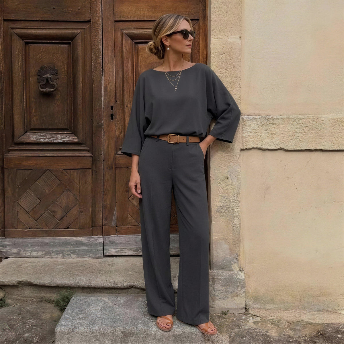 Essential Elegant Top and Tailored Trouser 3-Piece Set — Slate
