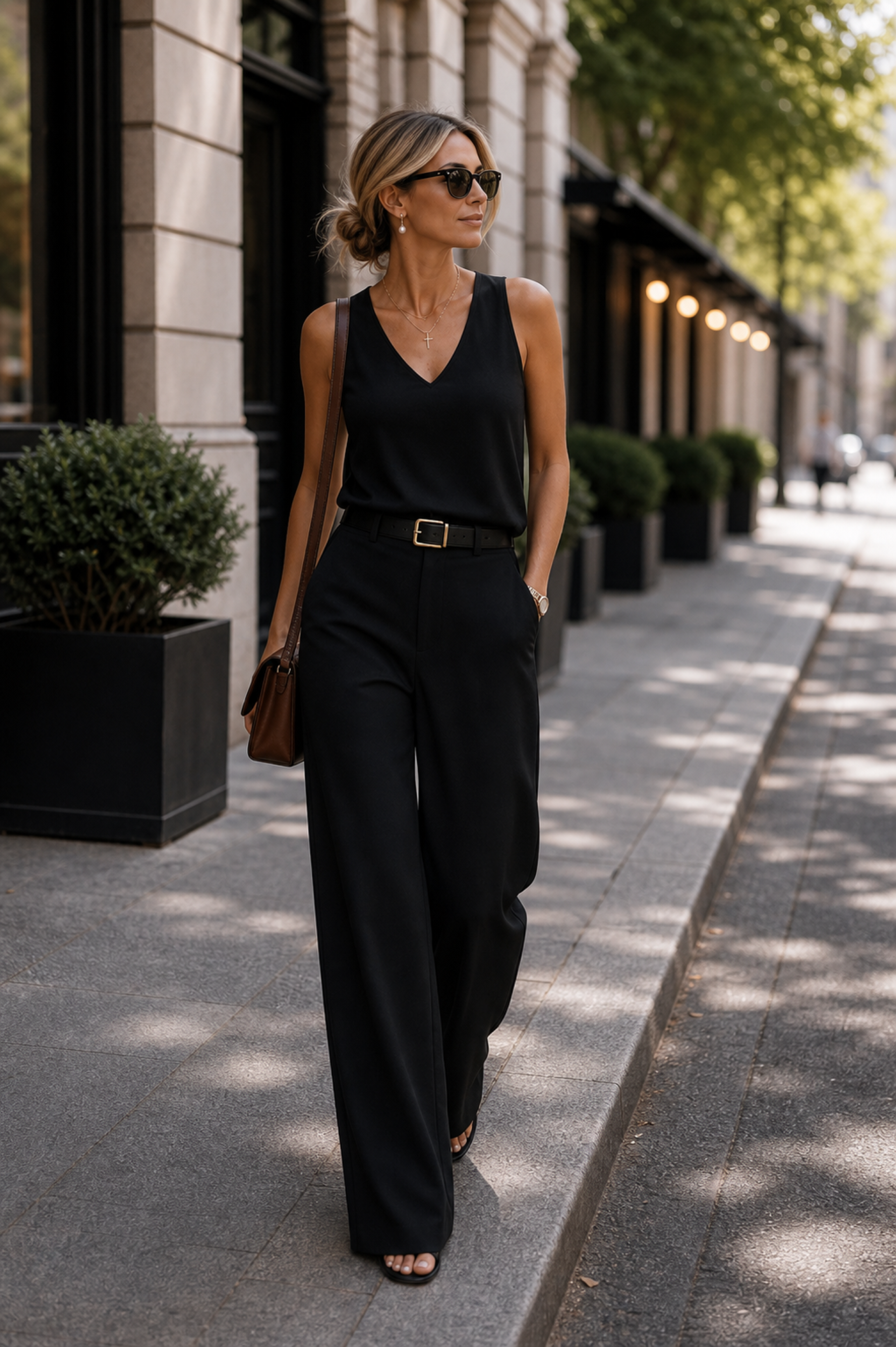 Essential Elegant Top and Tailored Trouser Set -  Black