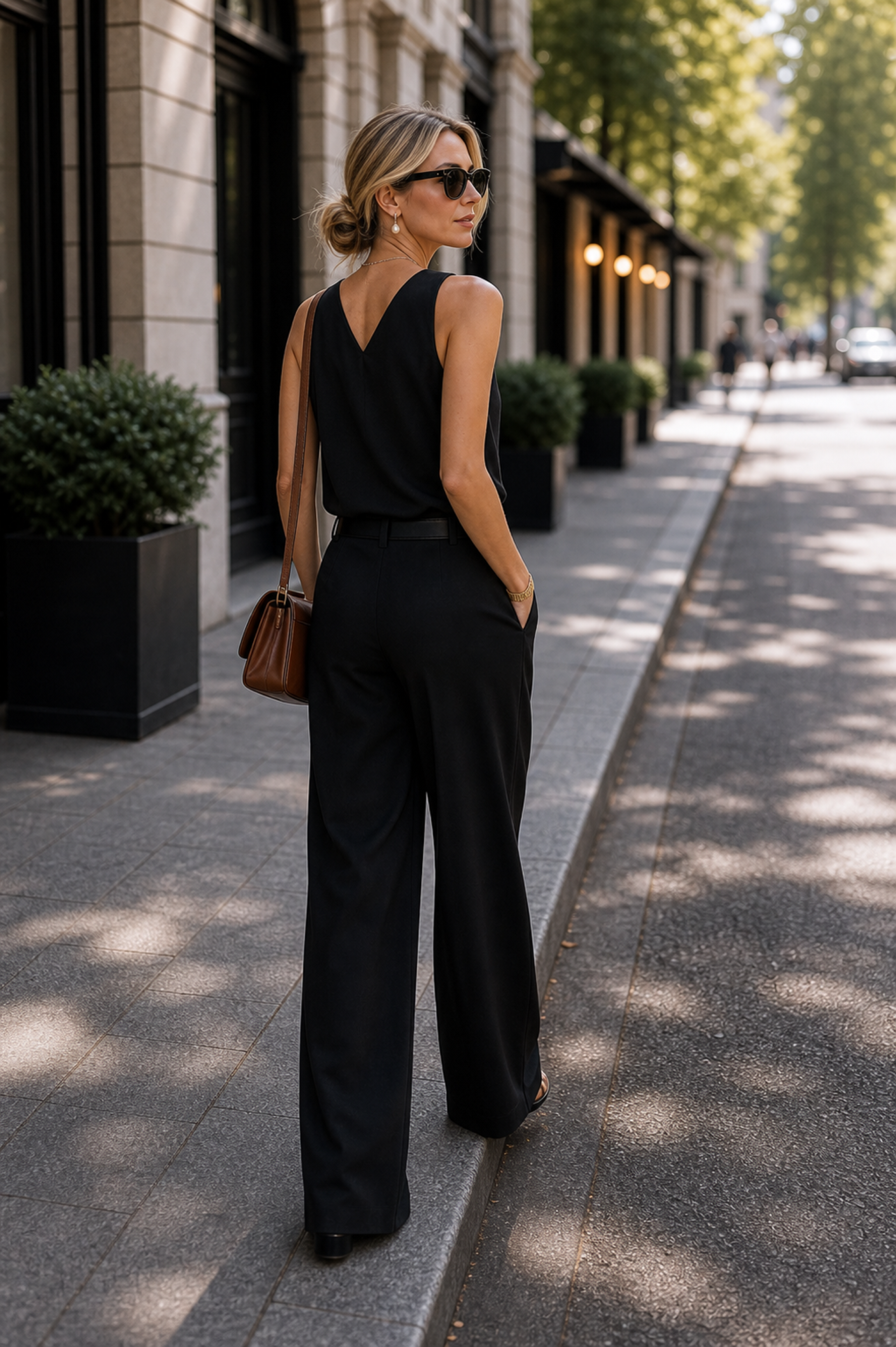 Essential Elegant Top and Tailored Trouser Set -  Black