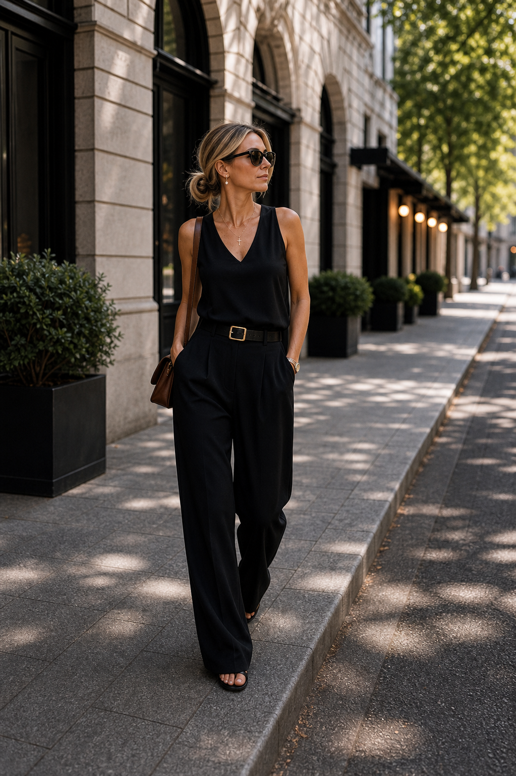 Essential Elegant Top and Tailored Trouser Set -  Black